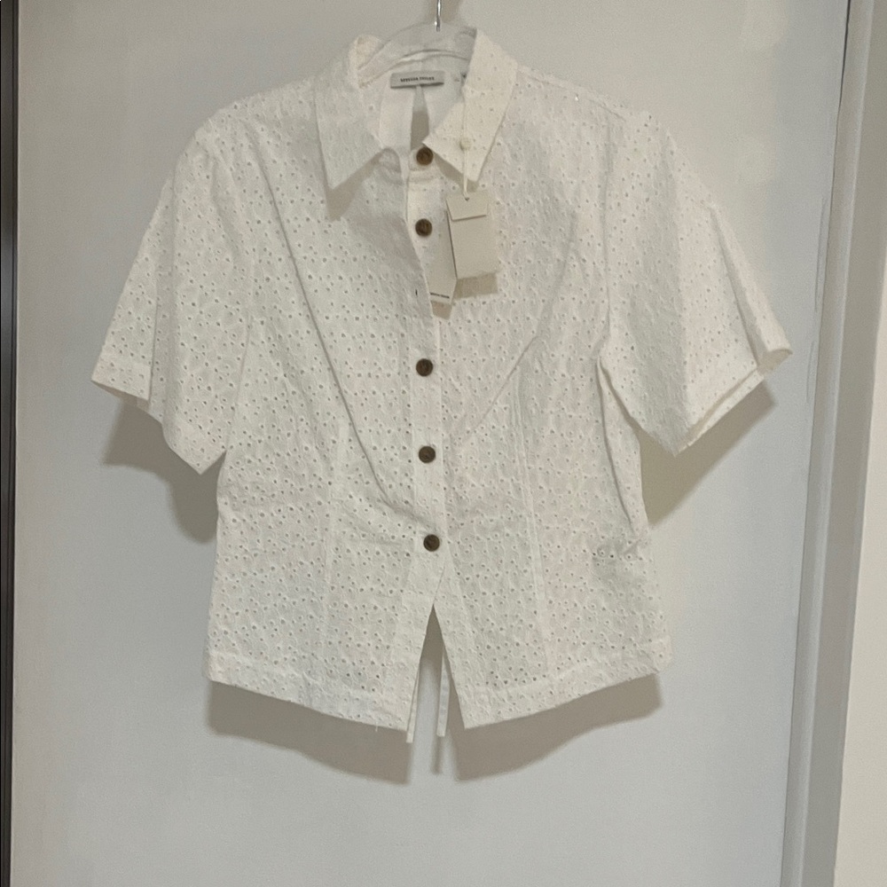 NWT Rebecca Taylor Lea Eyelet Short Sleeveless Blouse with Back Tie Size 4